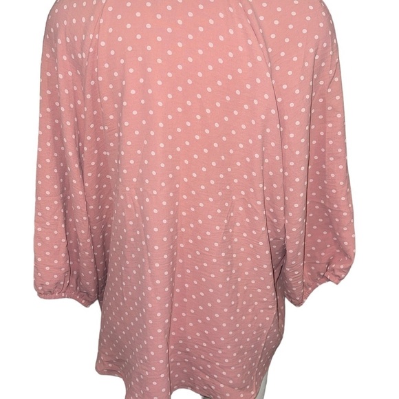 Olivia & Martin Top Size L Pink w/White Dots Tie Neck 3/4 Sleeves Romantic - Picture 5 of 8